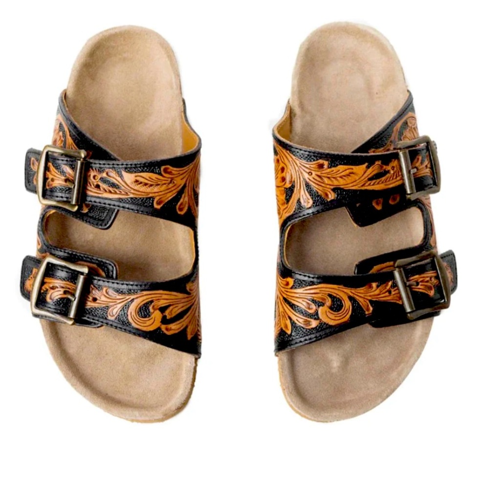 NWT Myra leather handtooled sandals. New